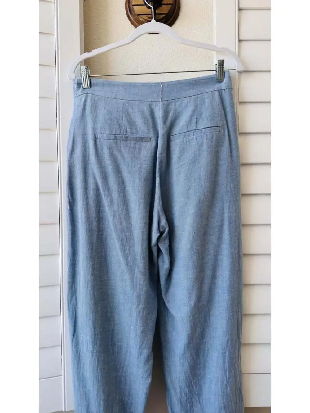 Zara Light Blue Chambray Cuffed Cropped Trousers Size M